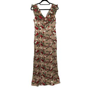 Nikibiki Midnight Embroidered Floral Mesh Overlay Evening Maxi Dress Sz M NWT